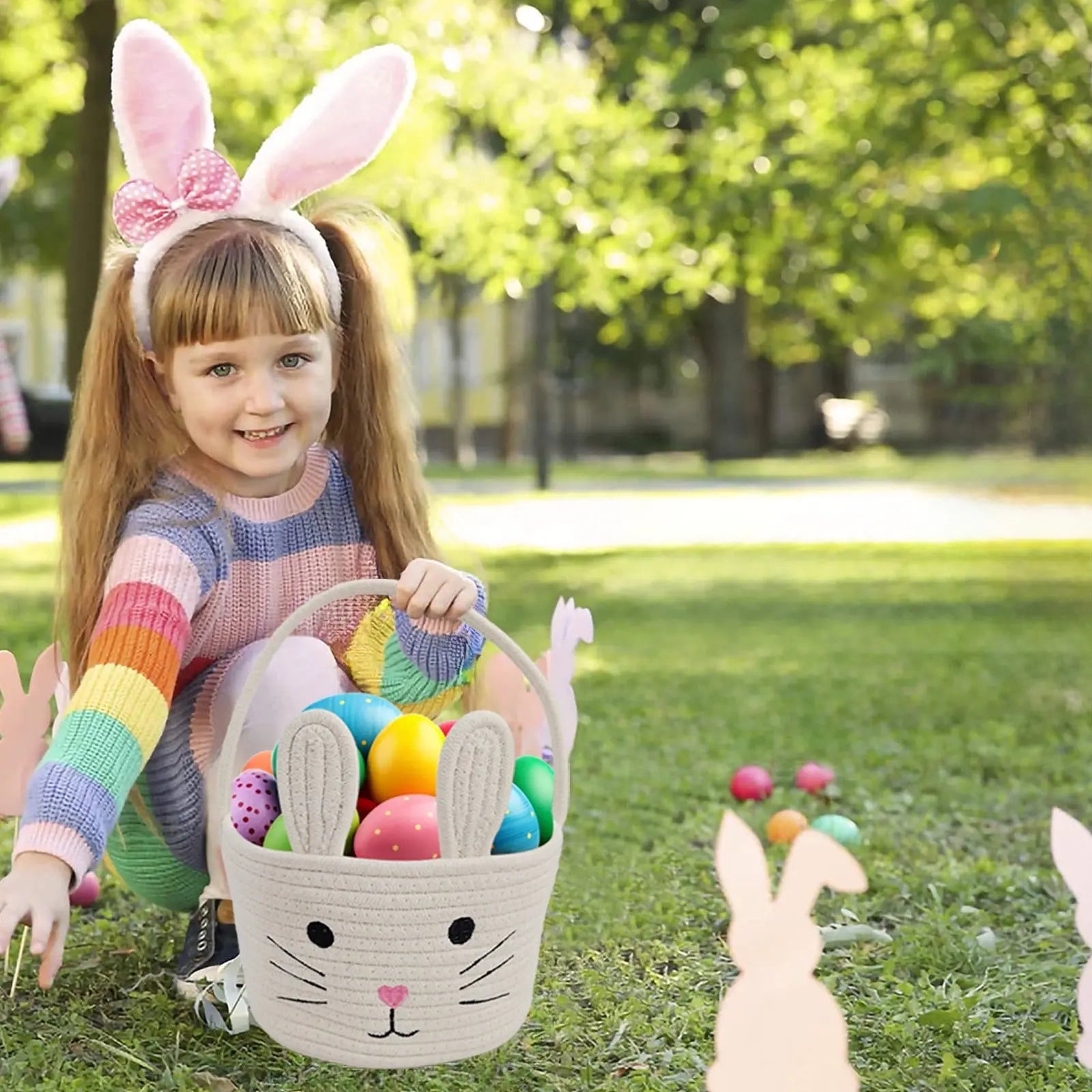 Darzheoy Easter Basket for Boys Girls Easter Bunny Basket with Rabbit Ears, Easter Egg Hunting Basket Easter Baskets for Kids Babies First Easter Gifts A Wholesale Hub