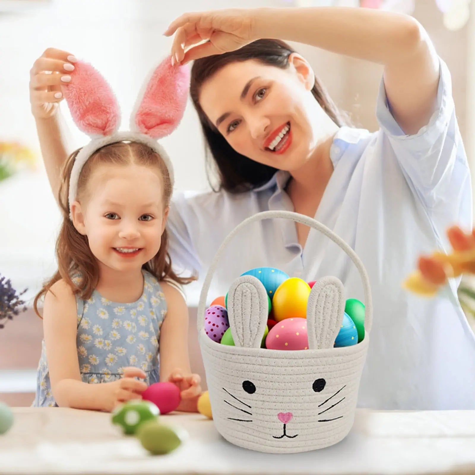 Darzheoy Easter Basket for Boys Girls Easter Bunny Basket with Rabbit Ears, Easter Egg Hunting Basket Easter Baskets for Kids Babies First Easter Gifts A Wholesale Hub