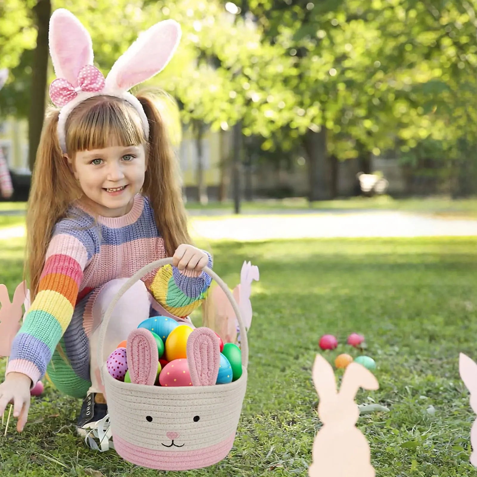 Darzheoy Easter Basket for Boys Girls Easter Bunny Basket with Rabbit Ears, Easter Egg Hunting Basket Easter Baskets for Kids Babies First Easter Gifts C Wholesale Hub
