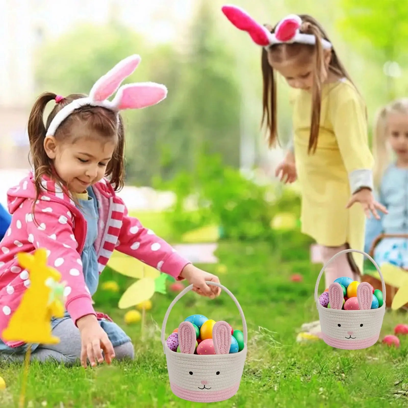 Darzheoy Easter Basket for Boys Girls Easter Bunny Basket with Rabbit Ears, Easter Egg Hunting Basket Easter Baskets for Kids Babies First Easter Gifts C Wholesale Hub