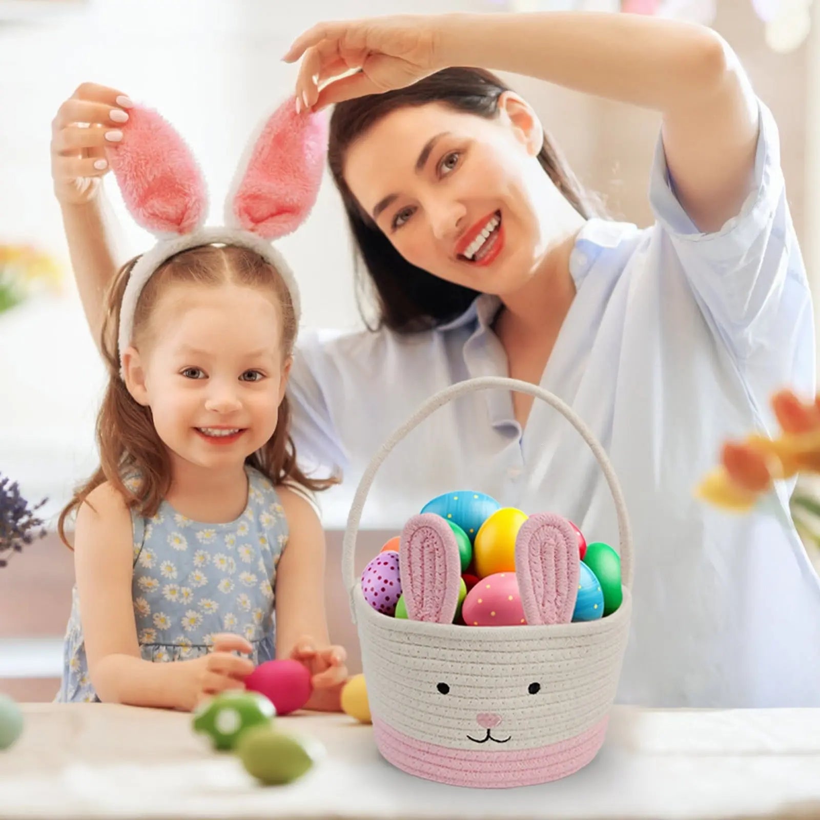 Darzheoy Easter Basket for Boys Girls Easter Bunny Basket with Rabbit Ears, Easter Egg Hunting Basket Easter Baskets for Kids Babies First Easter Gifts C Wholesale Hub