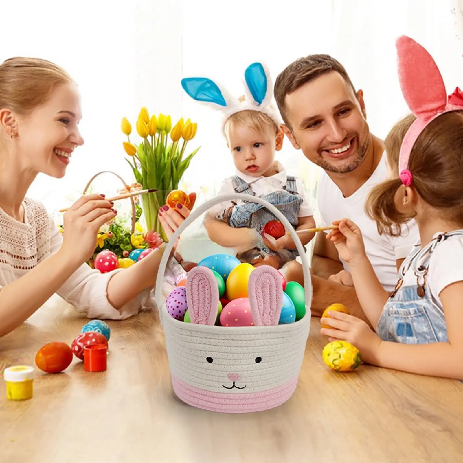 Darzheoy Easter Basket for Boys Girls Easter Bunny Basket with Rabbit Ears, Easter Egg Hunting Basket Easter Baskets for Kids Babies First Easter Gifts C Wholesale Hub