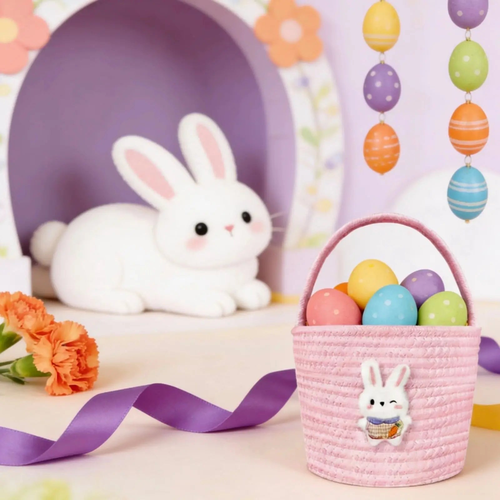 Darzheoy Easter Basket for Boys Girls Easter Bunny Basket with Rabbit Ears, Easter Egg Hunting Basket Easter Baskets for Kids Babies First Easter Gifts E Wholesale Hub