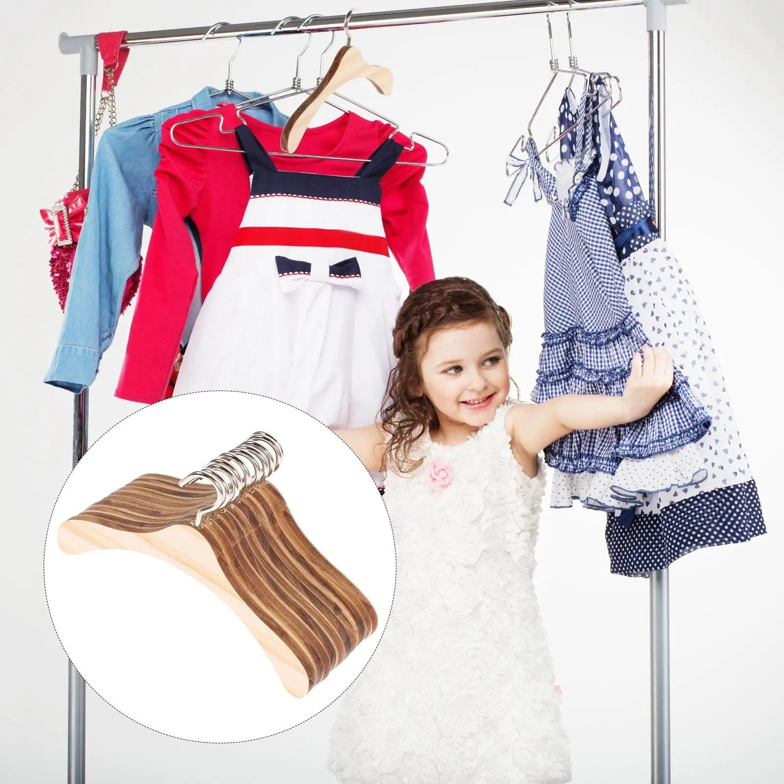 WHAMVOX 10 Pcs Mini Wooden Clothes Rack Hangers Clothing Kids Toys Baby Wholesale Hub