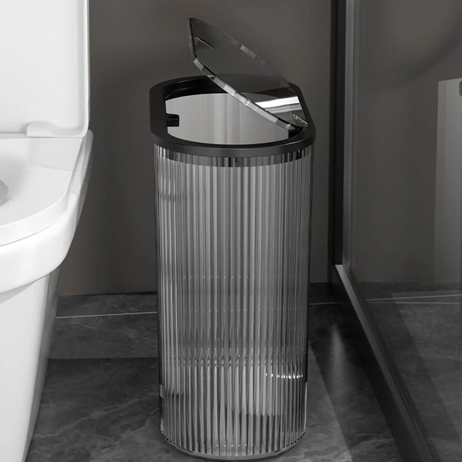 Chmadoxn Transparent Trash Can, Bathroom Trash Cans with Lids, Plastic Slim Waste Basket with Press Top Lid, Clear Garbage Can for Bathroom, Bedroom, Kitchen,Home,Office 11.22×11.73×5.62 in Gray Wholesale Hub