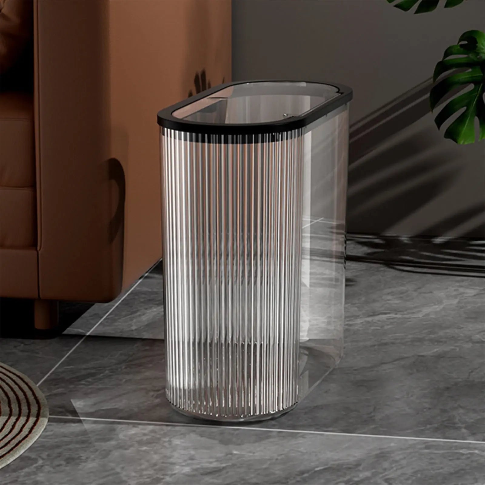 Chmadoxn Transparent Trash Can, Bathroom Trash Cans with Lids, Plastic Slim Waste Basket with Press Top Lid, Clear Garbage Can for Bathroom, Bedroom, Kitchen,Home,Office 11.22×11.73×5.62 in Gray Wholesale Hub