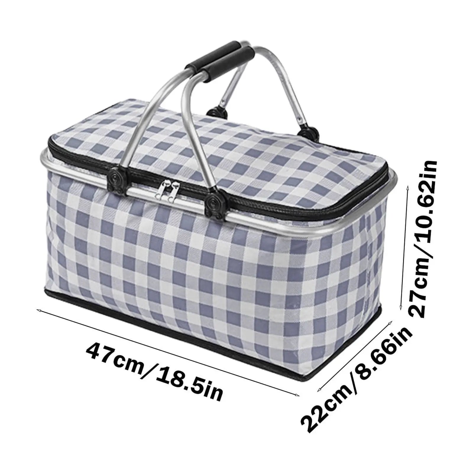 Kdkad Picnic Basket, Collapsible Shopping Basket with Lid Large Market Basket with Handles Reusable Folding Grocery Basket Insulated Cooler Bag for Picnic Travel 47x27x22cm/18.5x10.62x8.66in Black Wholesale Hub