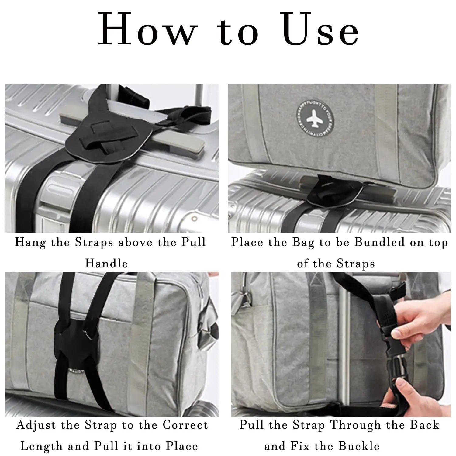 Luggage Bungee Straps for Attaching Bags - 2 Pack Adjustable Elastic Luggage Straps with Buckle, Black Luggage Strap for Suitcases Handle Carry on Add Bag, Backpack, Purse, Wholesale Hub