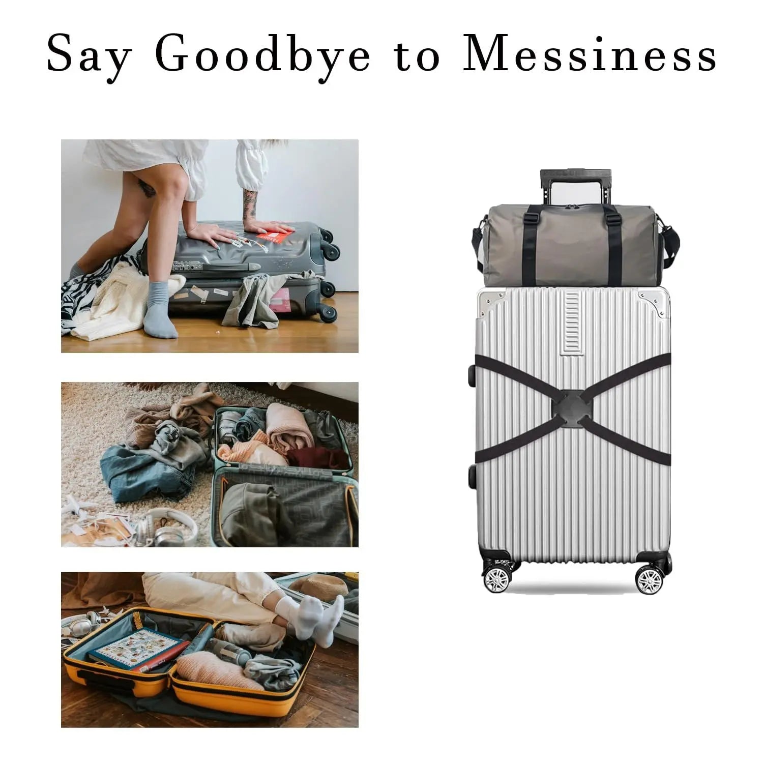 Luggage Bungee Straps for Attaching Bags - 2 Pack Adjustable Elastic Luggage Straps with Buckle, Black Luggage Strap for Suitcases Handle Carry on Add Bag, Backpack, Purse, Wholesale Hub