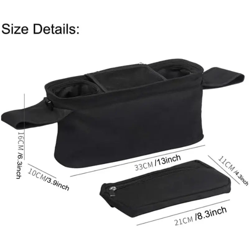 Universal Stroller Organizer with Insulated Cup Holder, Detachable Phone Bag, Shoulder Strap – Fits All Stroller Types, Keeps Drinks Hot/Cold (Black) Wholesale Hub