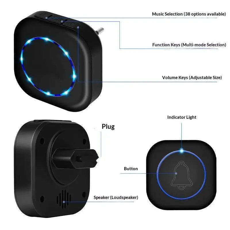 Wireless Doorbell, Door Bell Kit, Distinguish Front and Rear Doors, for Home Office Classroom(One drag, two sounds) Wholesale Hub