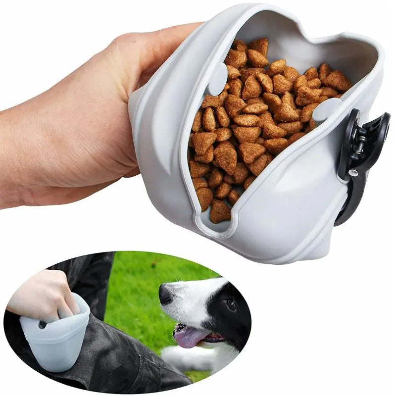 2 pack Silicone Dog Treat Pouch,Clip on Portable Train Container,Convenient Magnetic Buckle Closing(gray+black) Wholesale Hub