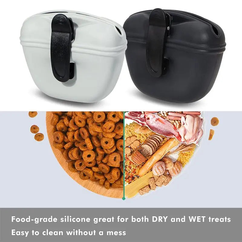 2 pack Silicone Dog Treat Pouch,Clip on Portable Train Container,Convenient Magnetic Buckle Closing(gray+black) Wholesale Hub