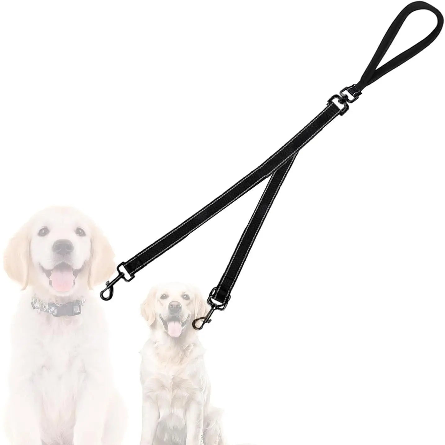 Dual dog leash, tangle free dual dog design 360 ° rotating, reflective walking training guidance, comfortable padded handle, can accommodate 2 dogs (black) Wholesale Hub