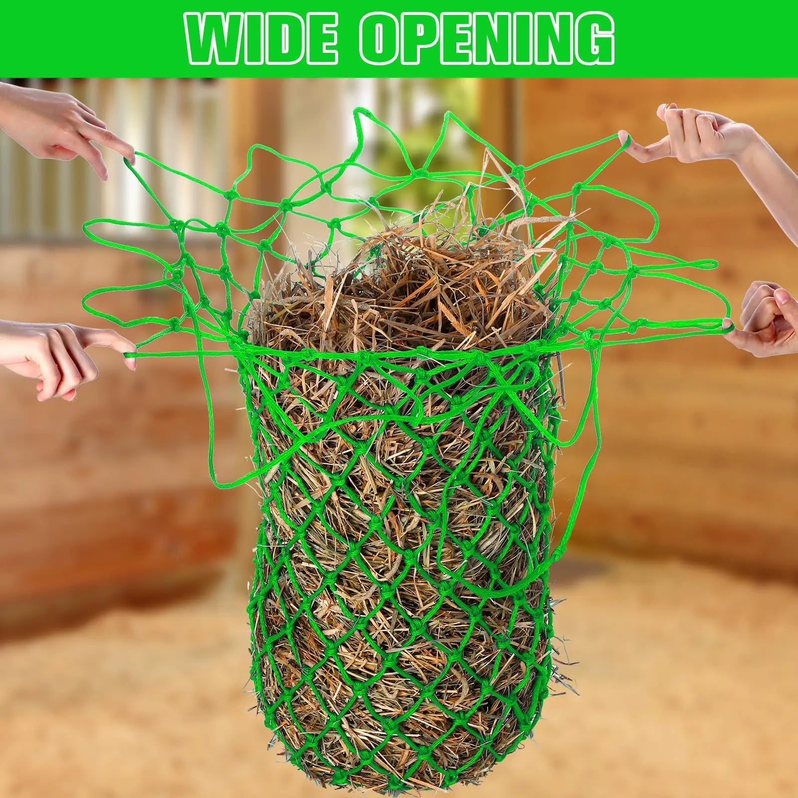 4 Pcs Hay Bags for Horses 40 Inch Slow Feed Hay Nets Bag for Horses Goats Sheep Oxford Hanging Feeder Feeding Supplies for Trailer and Stall Easy to Fill and Hang(Green) Wholesale Hub