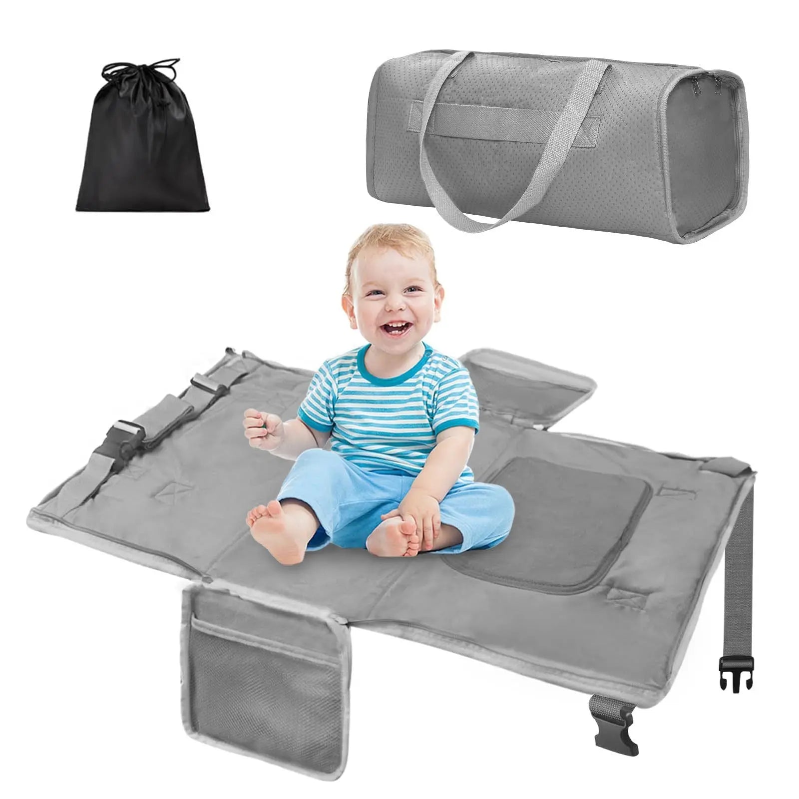 Toddler Airplane Travel Bed, Airplane Seat Extender for Kids, Plane Must Have for Toddlers, Baby Travel Essentials for Flying, Portable Travel Bag Foot Rest for Flights(Grey) Wholesale Hub