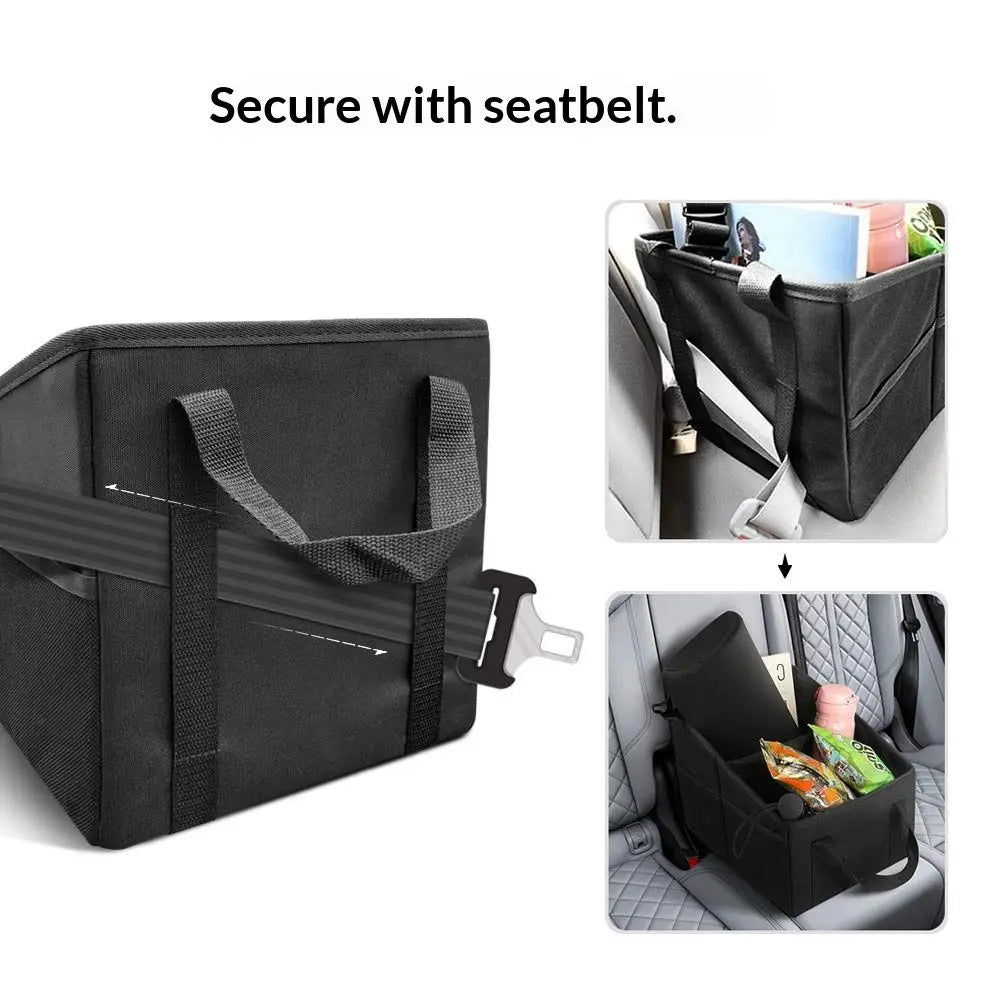 Car Seat Organizer - Passenger Seat Organizer, Collapsible Small Car Seat Storage Organizer for Console Front/Back, Automotive Backseat Organizer with Belt 4 Cup Holders for Kids Accessories Wholesale Hub