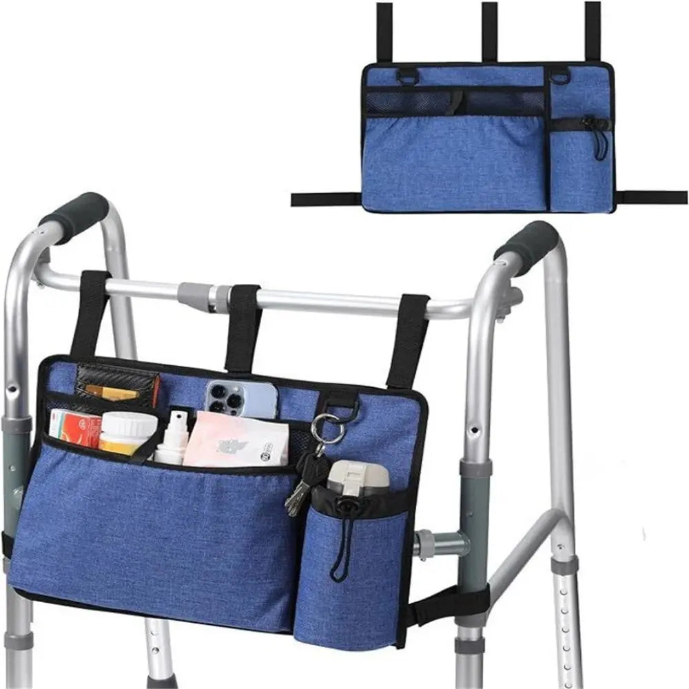 Bag Basket with Cup Holder Suit for Adult Folding Walkers Rollator Organizer Carry Storage Pouch Water-Resistant Armrest Accessories for Seniors, Elderly, Handicap, Blue Wholesale Hub