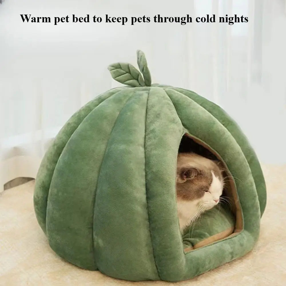 Cat Beds for Indoor Cats, Pumpkin Cat House,Cute Pumpkin Shape Cat Cave Bed Cat Tent with Removable Cushion, Warm Cave Nest Sleeping Bed Puppy House (Green S) Wholesale Hub
