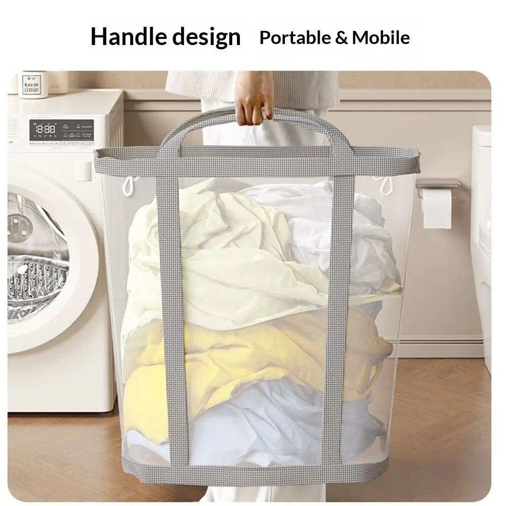 Mesh Bag with Handles, Collapsible Laundry Basket, Foldable Laundry Bag, Breathable Folding Beach Bag,Space-saving Travel Tote Bags (1, Grey) Wholesale Hub