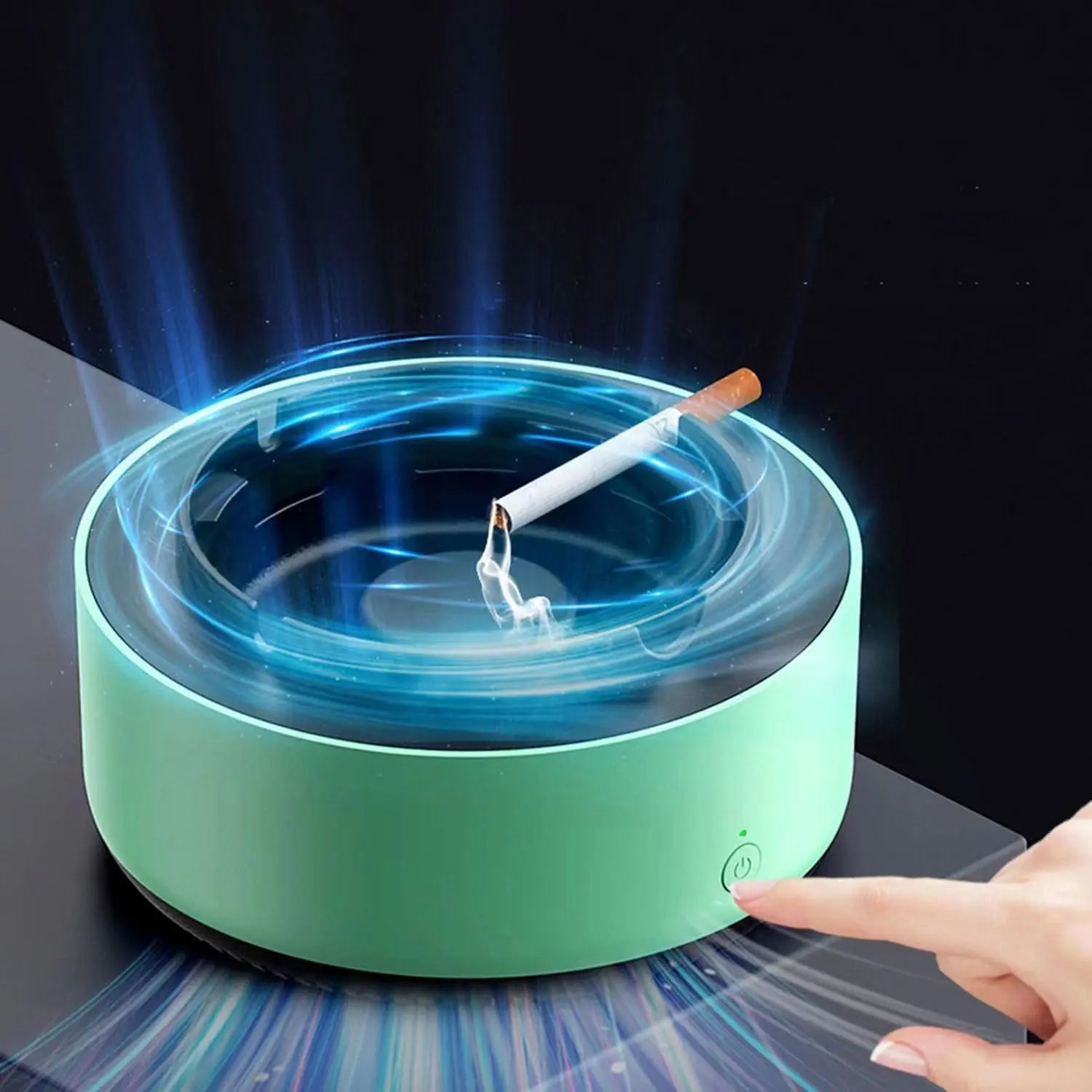 2 in 1 Multifunctional indoor smokeless ashtray, 360 °surround suction intelligent air purifier ashtray, indoor household car intelligent ashtray (Green)2pcs Wholesale Hub