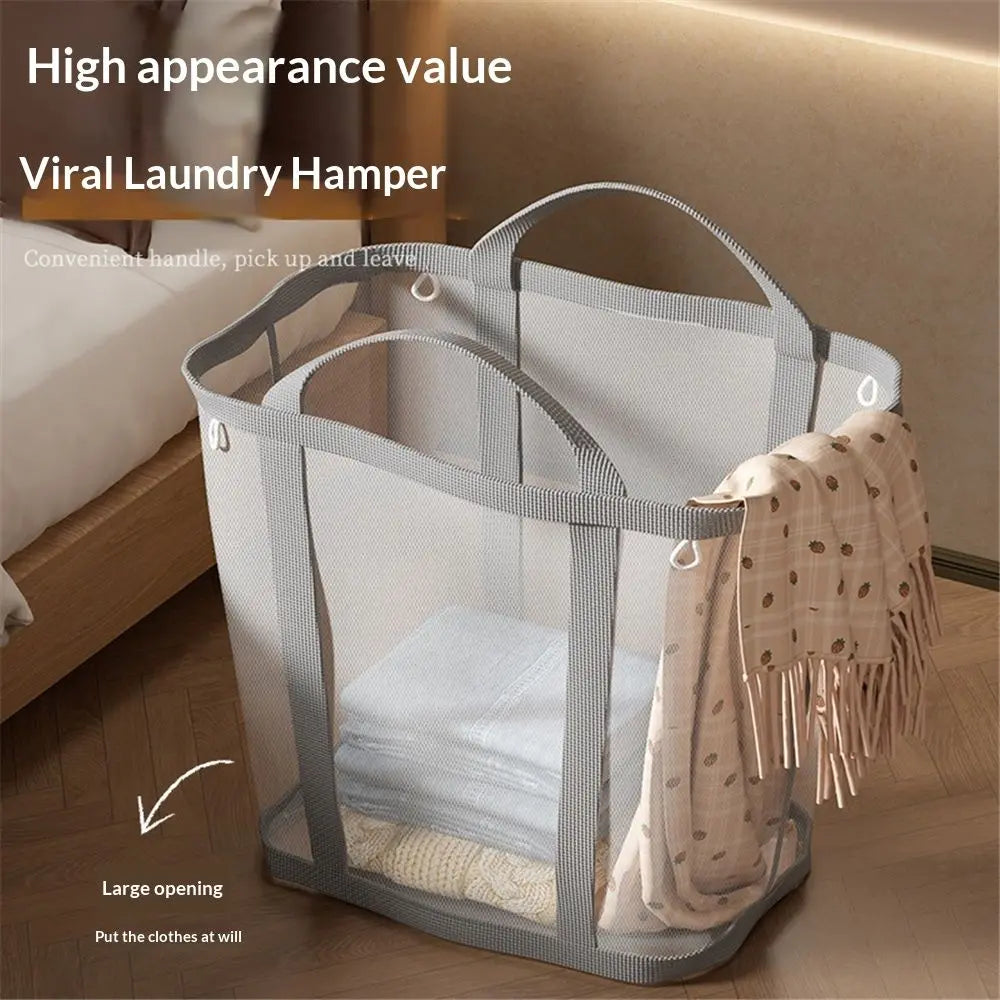 Mesh Bag with Handles, Collapsible Laundry Basket, Foldable Laundry Bag, Breathable Folding Beach Bag,Space-saving Travel Tote Bags (1, Grey) Wholesale Hub
