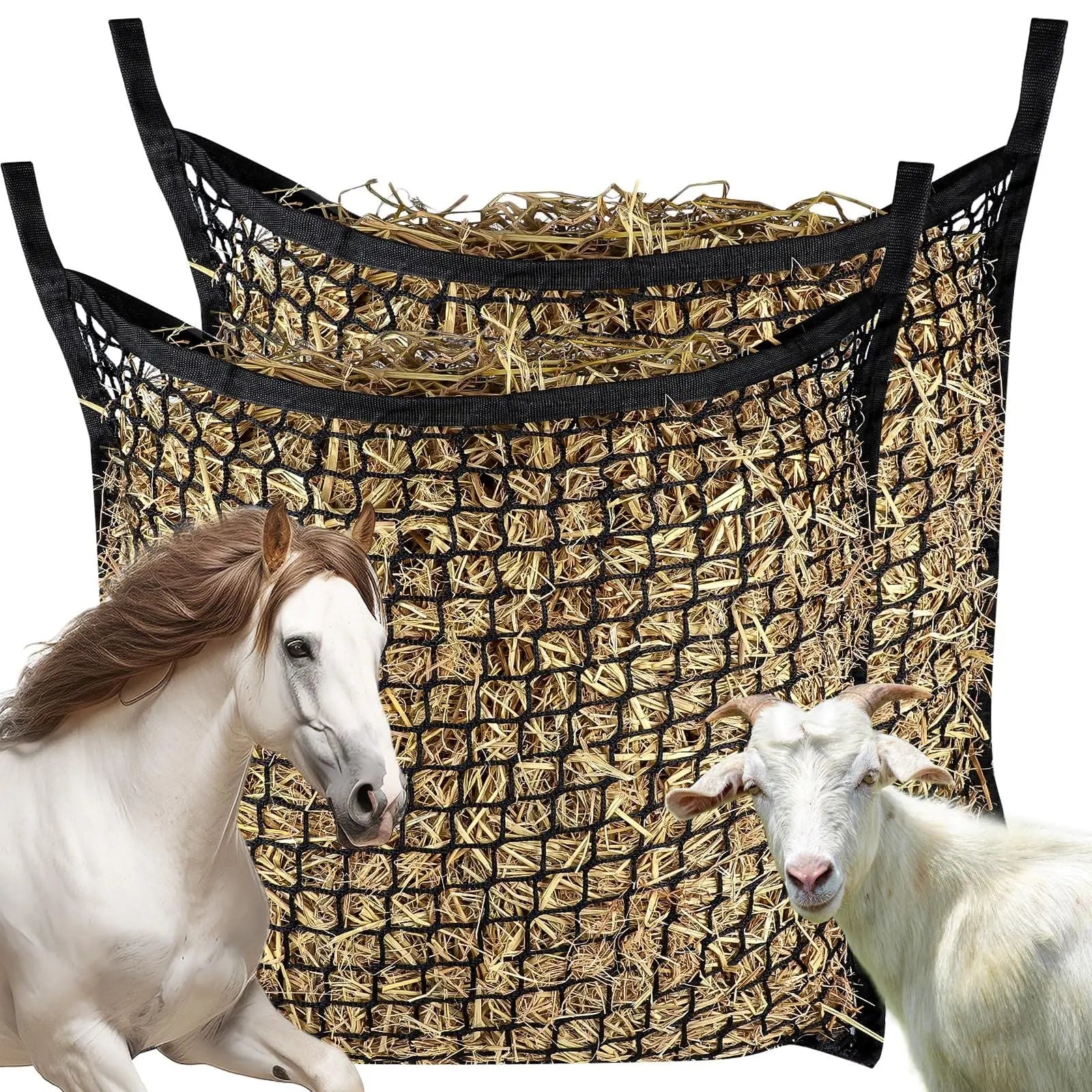 2 PCS Slow Feed Hay Net,31.5" x 35.4"Large Capacity Horse Feed Bag,Horses Hay Bags Easy to Hang for Horse Feeder Full Day Feeding Horses Goat Stall Trailer-Black Wholesale Hub