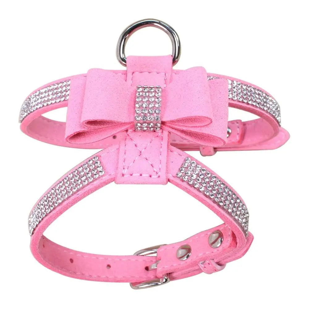 Bling Dog Harness for Girls, Cat Vest Harnesses with Bow Tie Puppy Kitty Cute Fancy Sparkling Pretty Crystal Diamond for Small Pet Chihuahua,Pink S Wholesale Hub