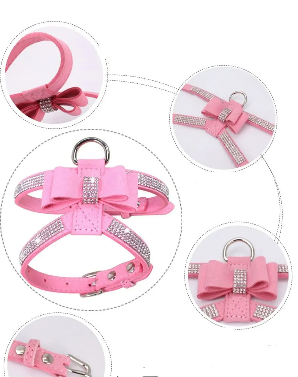 Bling Dog Harness for Girls, Cat Vest Harnesses with Bow Tie Puppy Kitty Cute Fancy Sparkling Pretty Crystal Diamond for Small Pet Chihuahua,Pink S Wholesale Hub