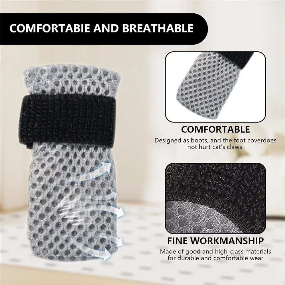 Anti-Scratch Cat Boot Covers - Paw Protectors (Mesh, Non-Slip, Breathable) - 4 Pairs (M, gray) - Suitable for Family Pet, Cat Bathing & Nail Cutting Wholesale Hub