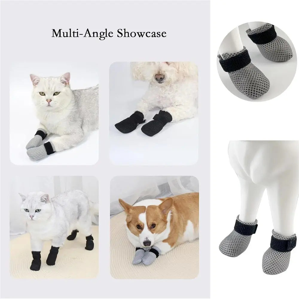 Anti-Scratch Cat Boot Covers - Paw Protectors (Mesh, Non-Slip, Breathable) - 4 Pairs (M, gray) - Suitable for Family Pet, Cat Bathing & Nail Cutting Wholesale Hub