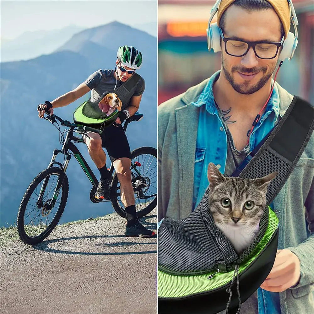 Pet Sling Carrier - Small Dog Puppy Cat Carrying Bag Purse Pouch - Hiking Travel Front Chest Body Holder Pack to Wear (Green,trumpet) Wholesale Hub