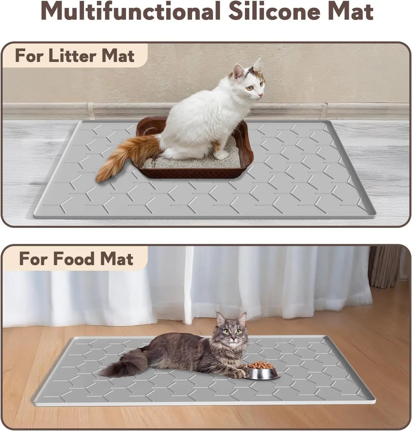 Cat Litter Box Mat, Large 34" X 22" Litter Trapping Mat for Cats, Waterproof Silicone Pad for Floor, Gray Wholesale Hub