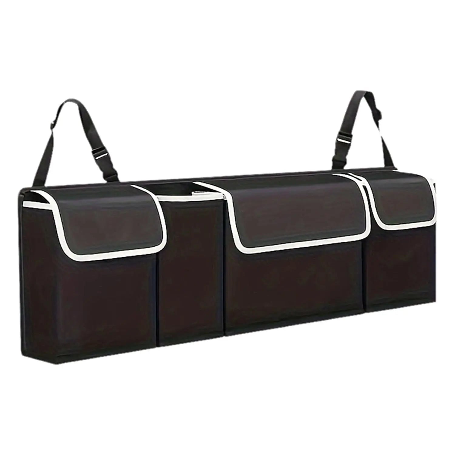 Car Trunk Organizer, Backseat Hanging Large Storage with Adjustable Straps, Waterproof Collapsible Cargo Bag with 4 Pockets, (Black) Wholesale Hub