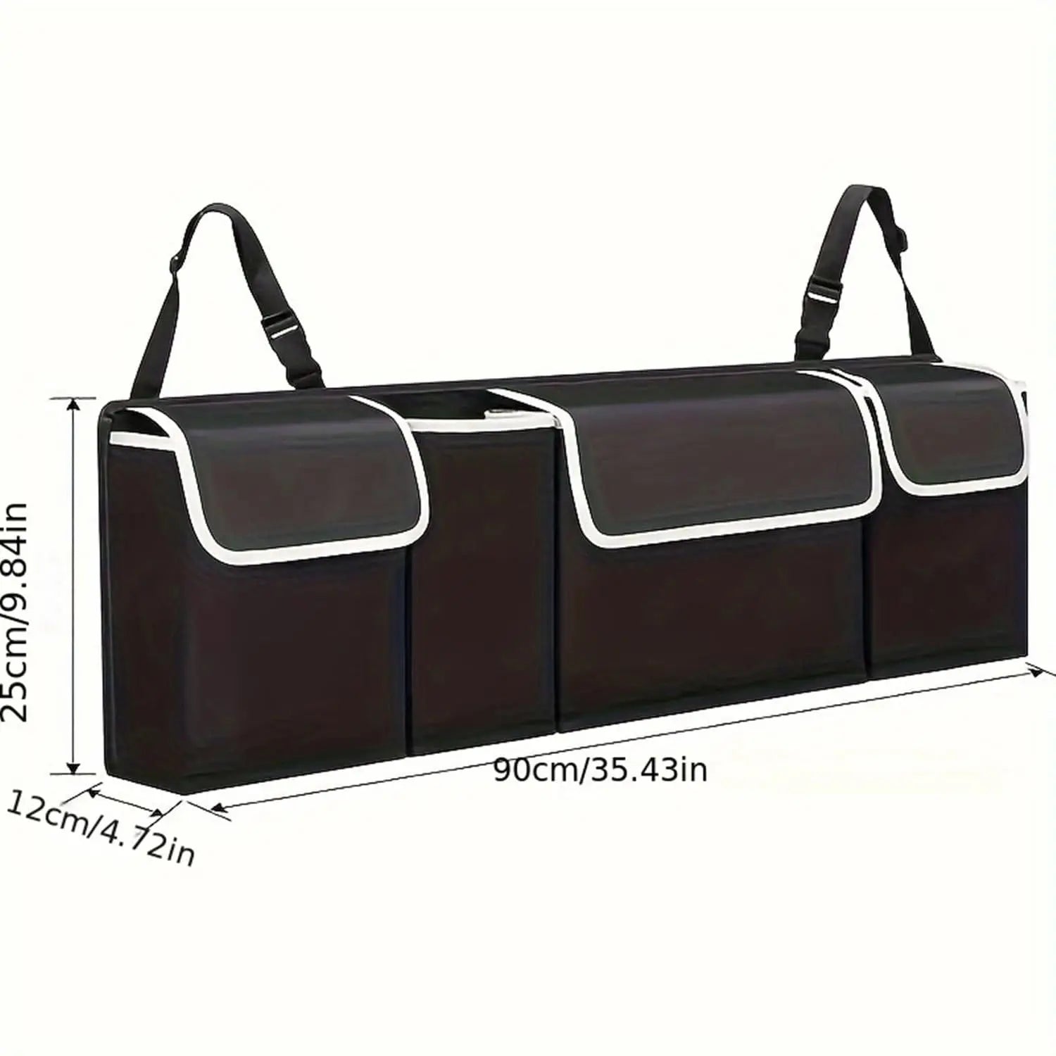 Car Trunk Organizer, Backseat Hanging Large Storage with Adjustable Straps, Waterproof Collapsible Cargo Bag with 4 Pockets, (Black) Wholesale Hub