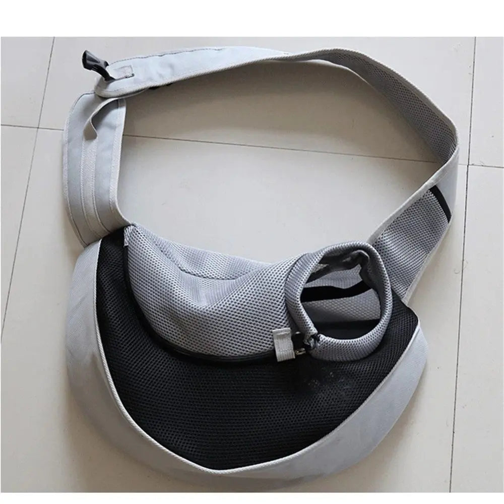Hand Free Drawstring Dog with Adjustable Strap, Breathable Mesh Travel Safe Puppy Sling Bag Carrier, Crossbody Satchel Dog Purse with Pocket for Outdoor Dogs Cats(Black with white S) Wholesale Hub