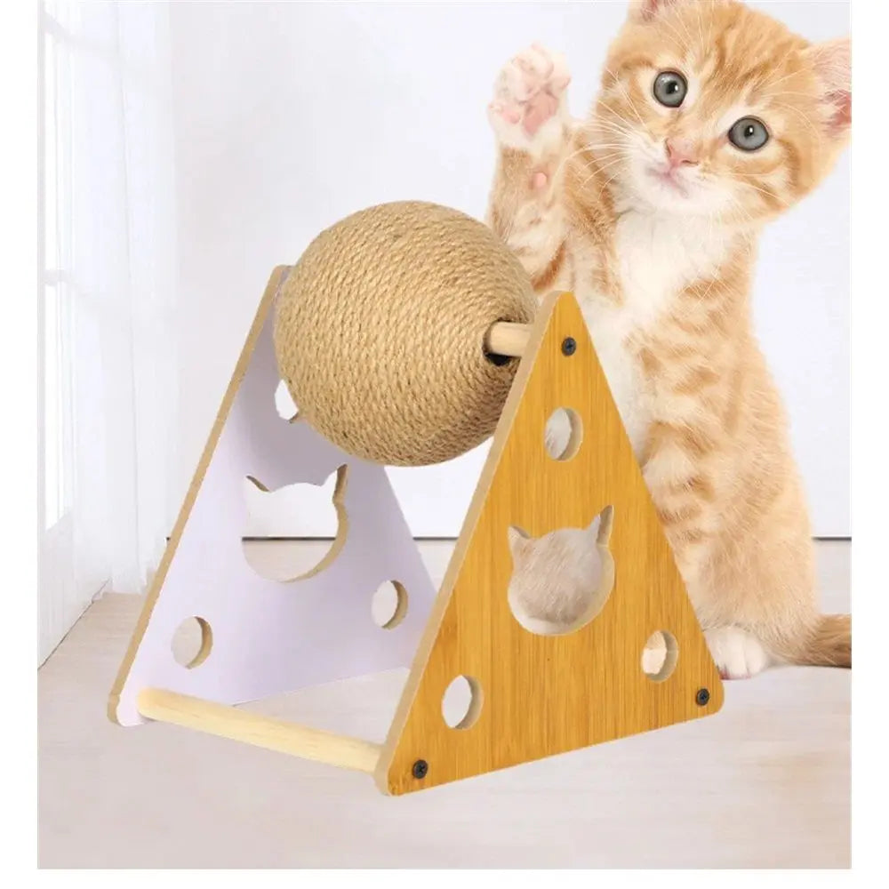 Cat Scratcher Toy,Natural Sisal Rope Cat Scratching Ball Scratcher Toy with Ball for Cats& Kittens&Dogs&Puppy, Interactive Solid Wood Scratcher Pet Toy (large size) Wholesale Hub