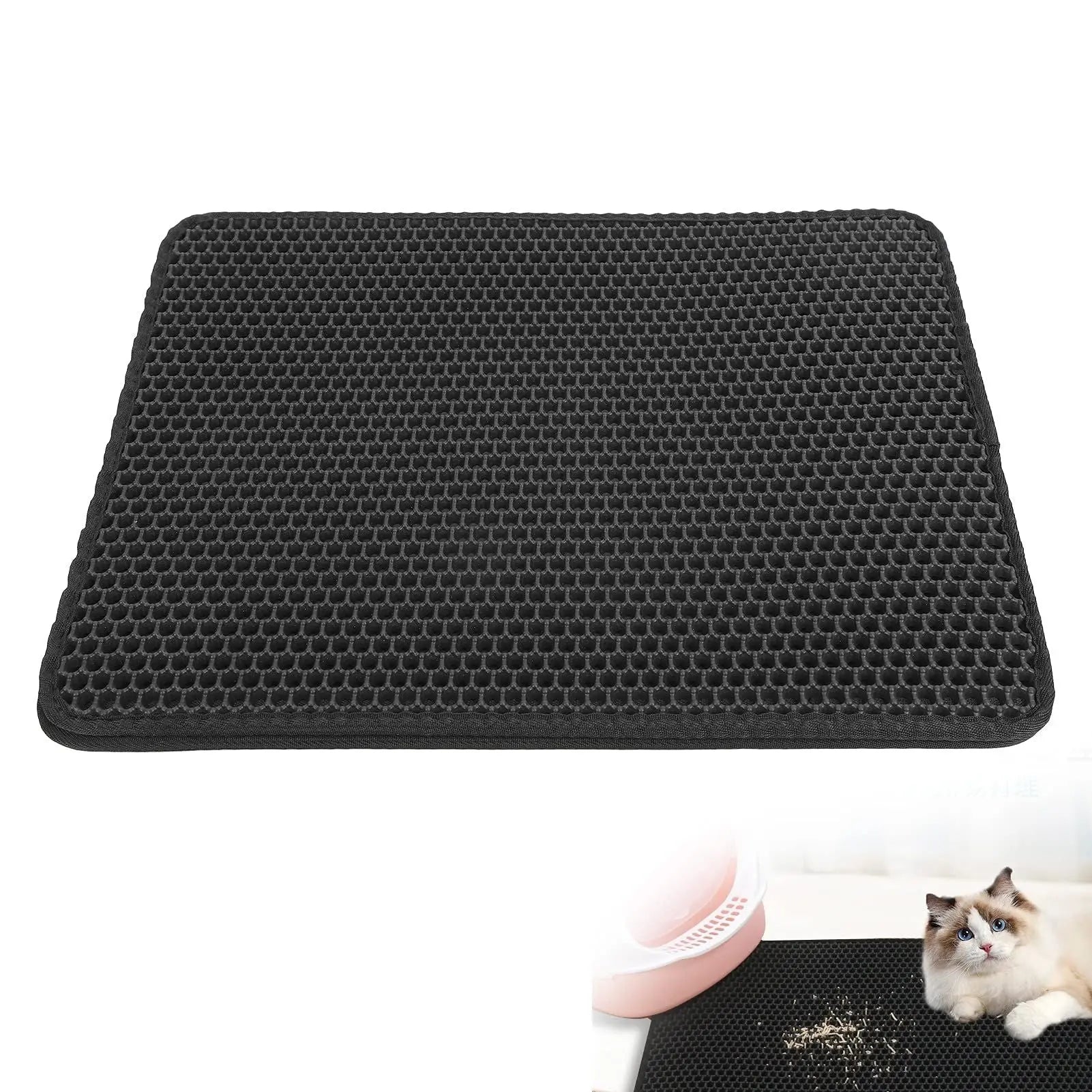 Cat Litter Mat,Double Layer Honeycomb Cat Litter Trapping Mat, Non Slip Waterproof Urine Proof Cat Litter Box Mat for Floor, Kitty Litter Rug, Cat Supplies, Black 30*30cm Wholesale Hub
