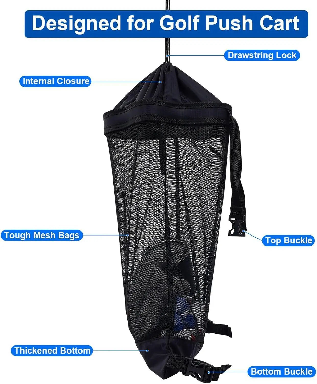 Golf Push Cart Storage Bag,Golf Cart Organizer, Backside Extension Storage Bag,Closure Push Cart Net Mesh Accessories(black 60x41cm) Wholesale Hub