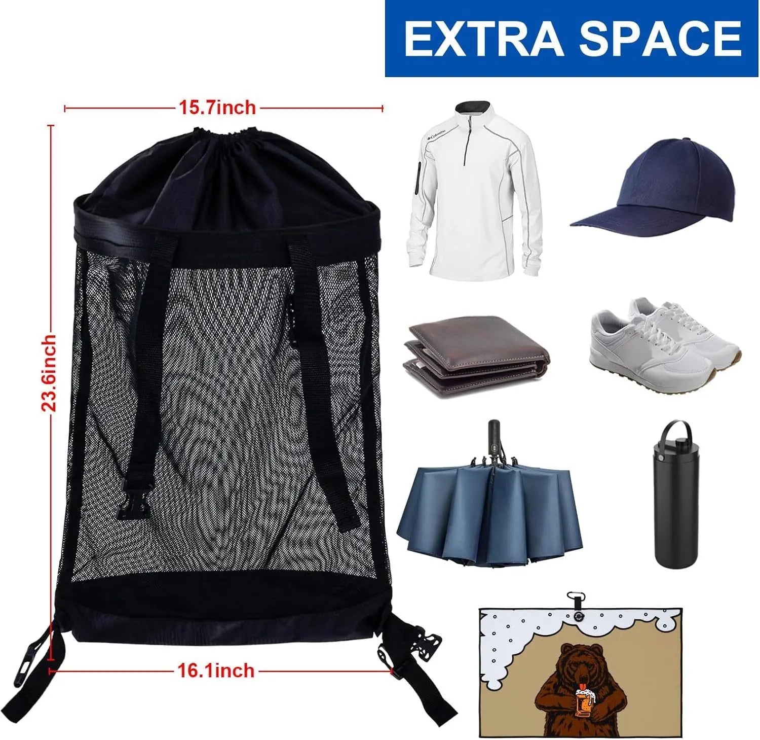 Golf Push Cart Storage Bag,Golf Cart Organizer, Backside Extension Storage Bag,Closure Push Cart Net Mesh Accessories(black 60x41cm) Wholesale Hub