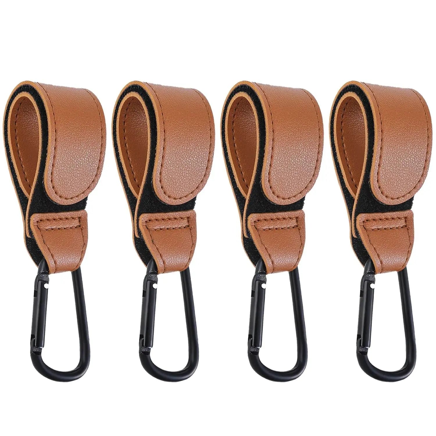 Baby Stroller Hooks Bag Hooks for Hanging Diaper Bags Multipurpose Hooks for Grocery Shopping Bags Premium Vegan Leather Pram Straps 4 Pcs (Brown) Wholesale Hub