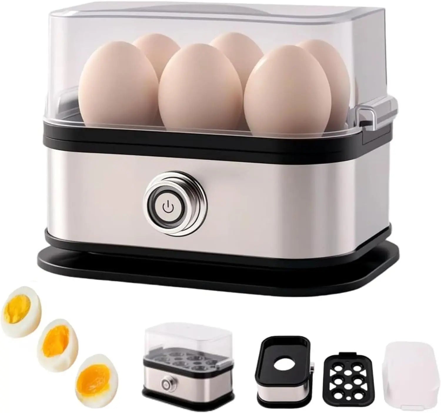 Smart Egg Cooker with Auto Shut, Multi-function Rapid Eggs Cooker Electric 6 Egg Capacity, Hard Boiled, Medium, Soft Boiled Egg Cooker with Knob Controled Auto Shut-Off Function Wholesale Hub