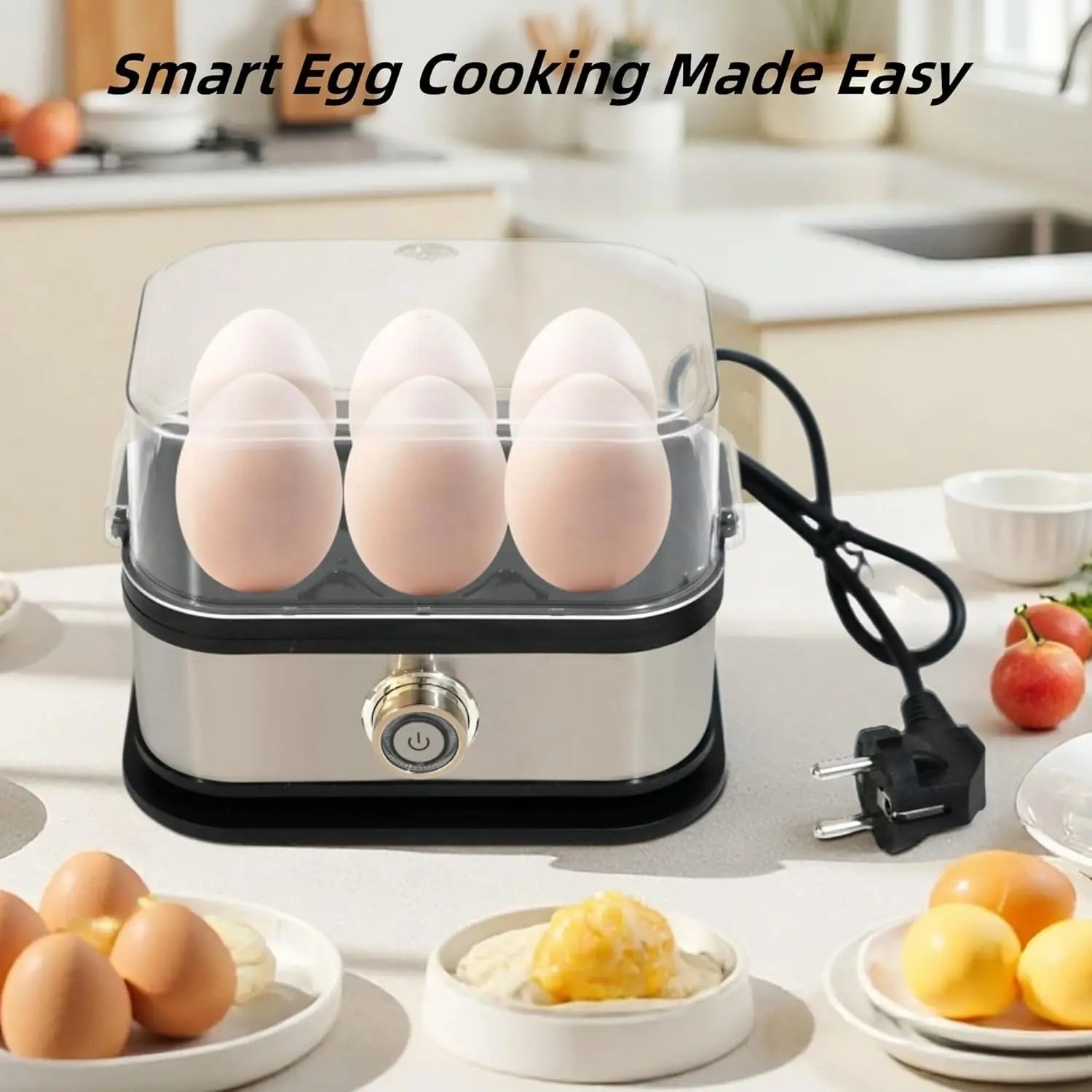 Smart Egg Cooker with Auto Shut, Multi-function Rapid Eggs Cooker Electric 6 Egg Capacity, Hard Boiled, Medium, Soft Boiled Egg Cooker with Knob Controled Auto Shut-Off Function Wholesale Hub