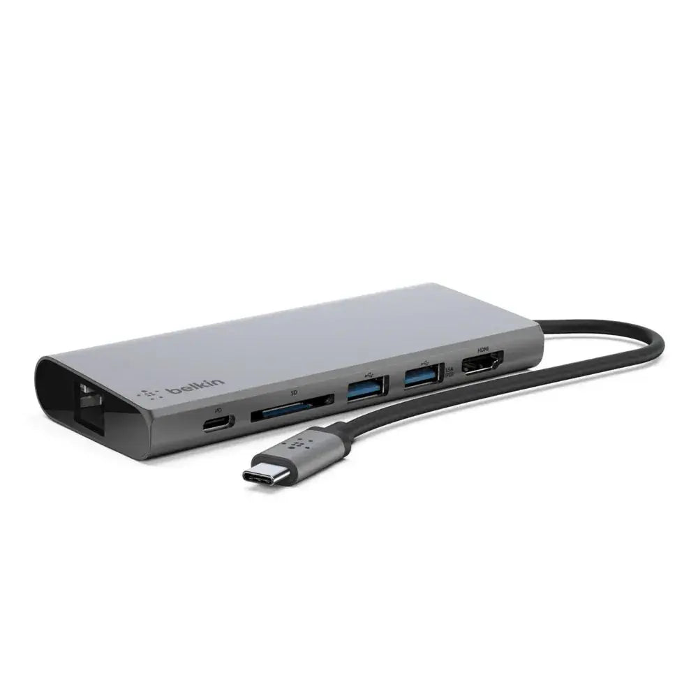 Belkin USB-C Multimedia Hub - (F4U092btSGY), Compact, 60W, 5Gbps, 1x 4K HDMI, 1x USB-C, 2x USB-A, 1x SD Card, 1x Gigabit Ethernet, 2 Years Warranty Wholesale Hub