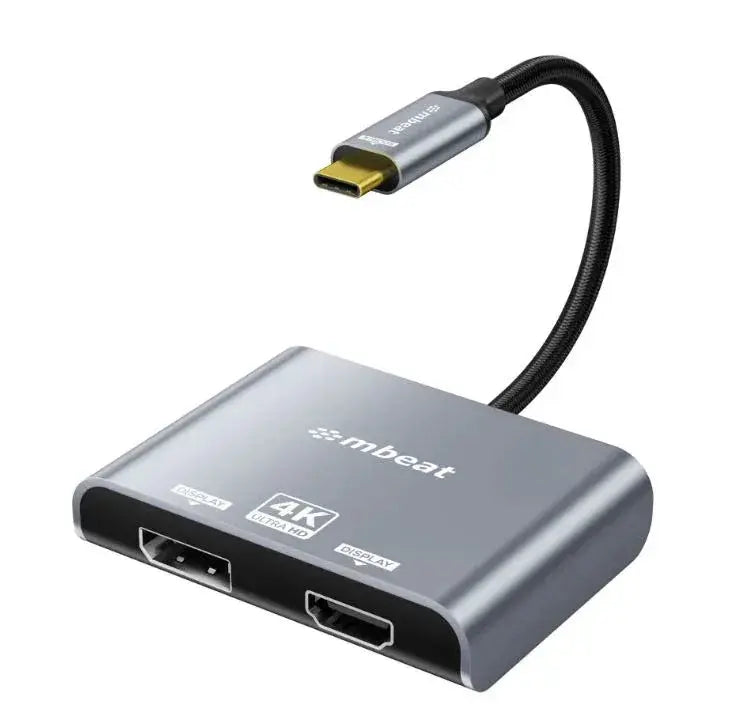 mbeat® Tough Link USB-C to DP&HDMI Dual 4K/60Hz MST Adapter 4K (3840x2160) @ 60Hz, 4K (3840x2160) @ 30Hz, 2K (2560x1440) @ 60Hz - Space Grey Wholesale Hub