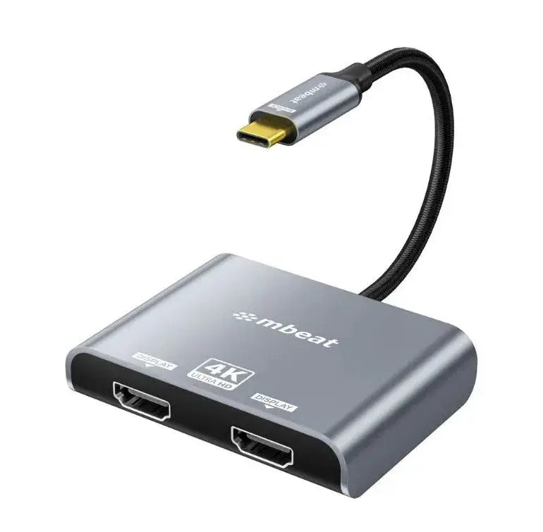 mbeat® Tough Link USB-C to Dual 4K/60Hz HDMI MST Adapter 4K (3840x2160) @ 60Hz, 4K (3840x2160) @ 30Hz, 2K (2560x1440) @ 60Hz- Space Grey Wholesale Hub