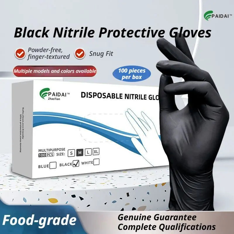 300Pcs Heavy-Duty Black Disposable Nitrile Gloves-Medium Wholesale Hub