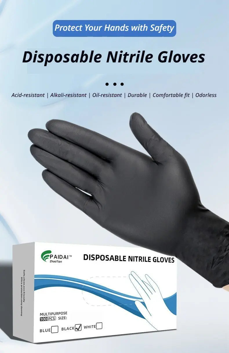 300Pcs Heavy-Duty Black Disposable Nitrile Gloves-Medium Wholesale Hub