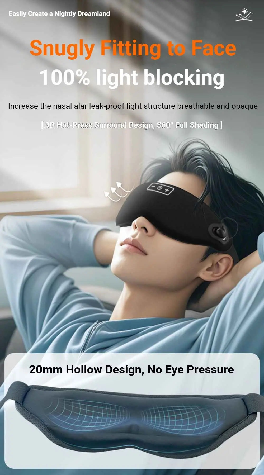 3D Bluetooth Sleep Eye Mask Black Wholesale Hub