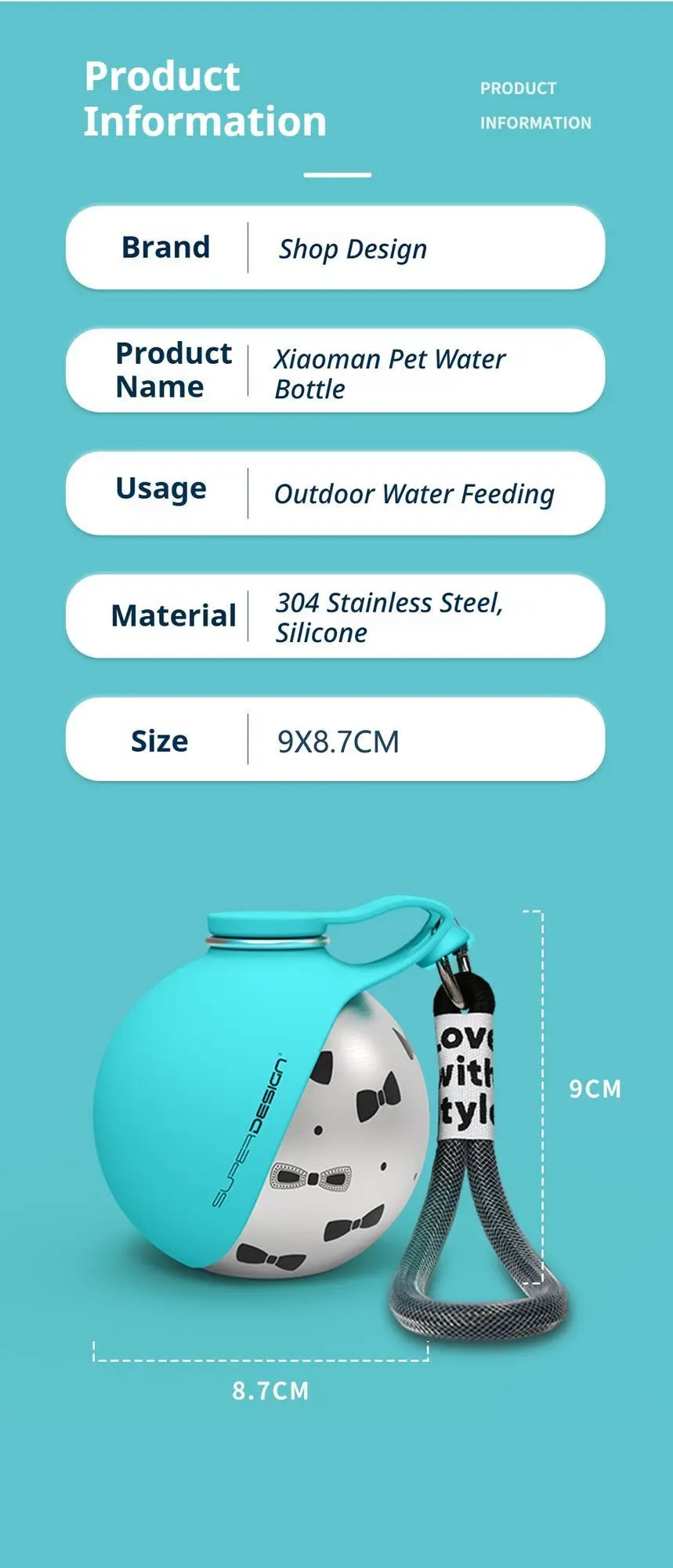 Blue Floral Print Xiaoman Portable Pet Water Bottle Wholesale Hub
